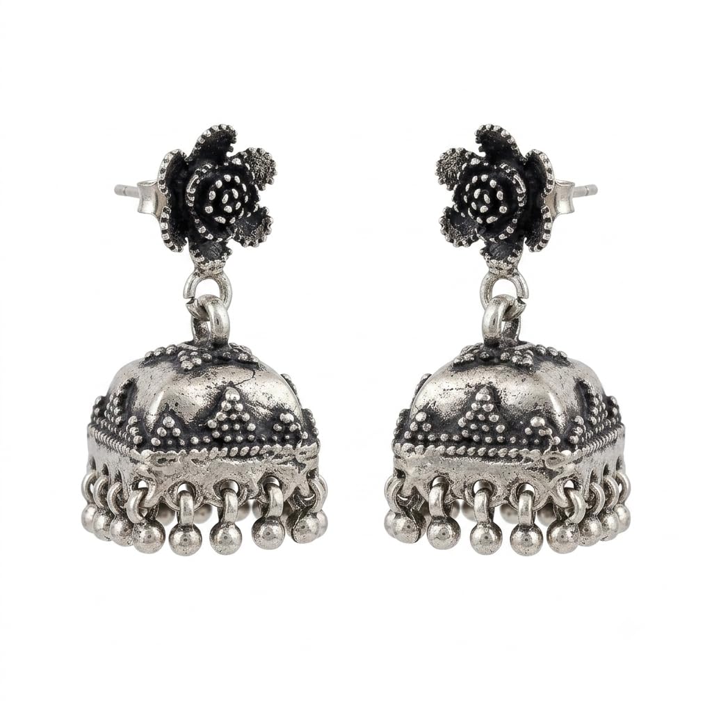 Traditional Oxidised Jhumka Earrings, front product view