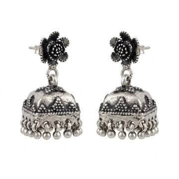 Traditional Oxidised Jhumka Earrings, front product view
