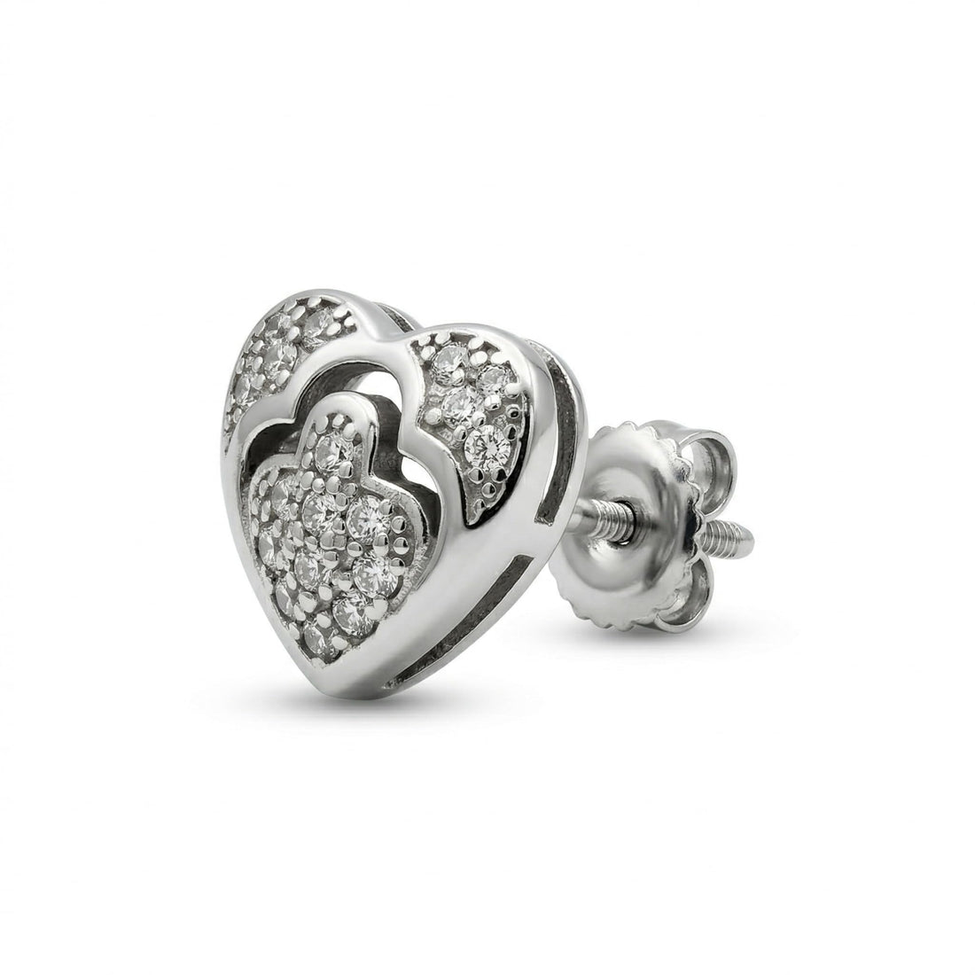 Double-Layered Heart Stone-Set Stud Earrings, front product view