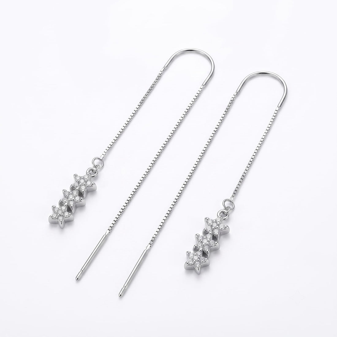 Stone-Set Floral Snowflake Charm Threader Earrings, front product view