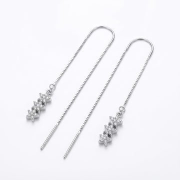 Stone-Set Floral Snowflake Charm Threader Earrings, front product view