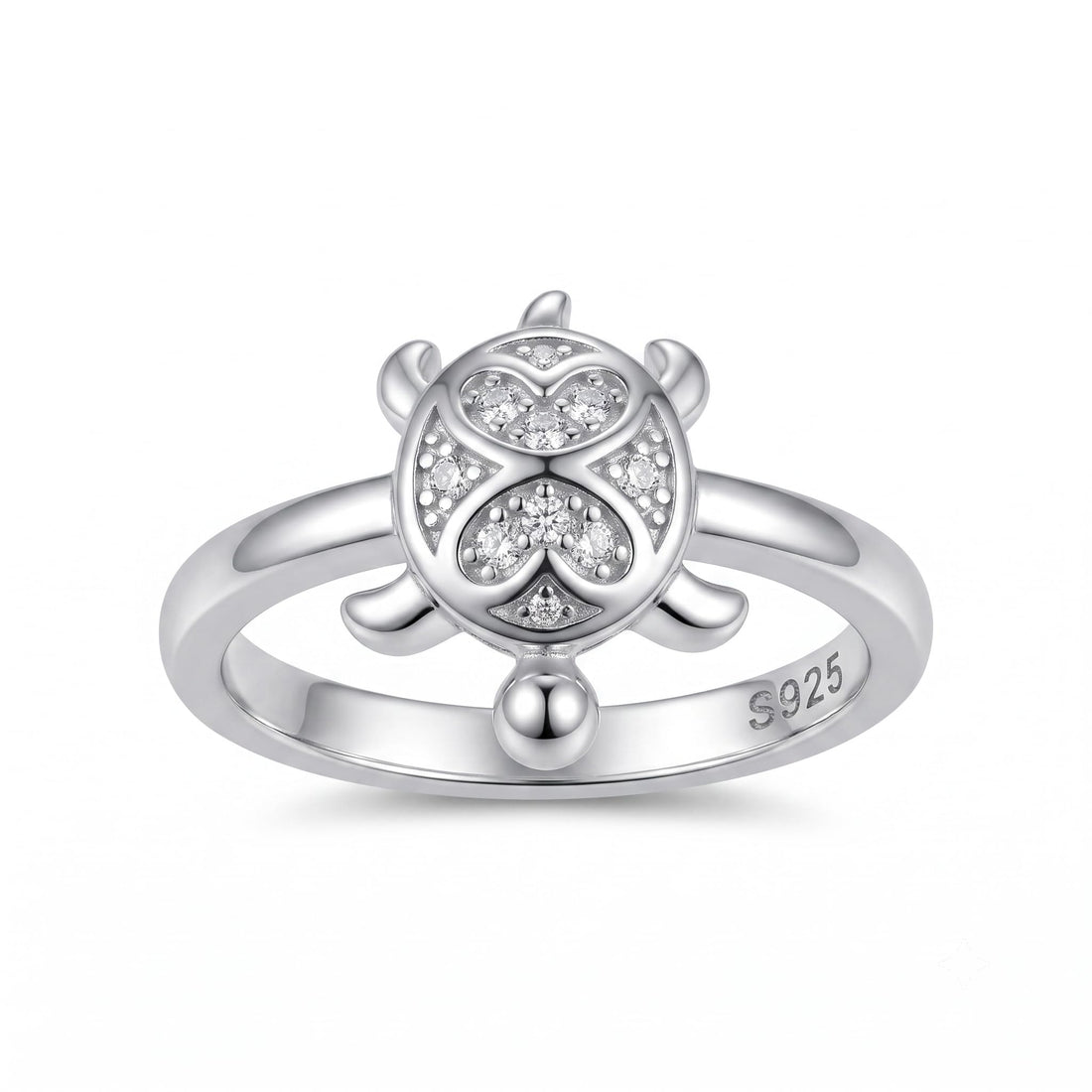 Silvme petal shell turtle 925 sterling silver ring for women with petal-shaped shell traced with tiny stones