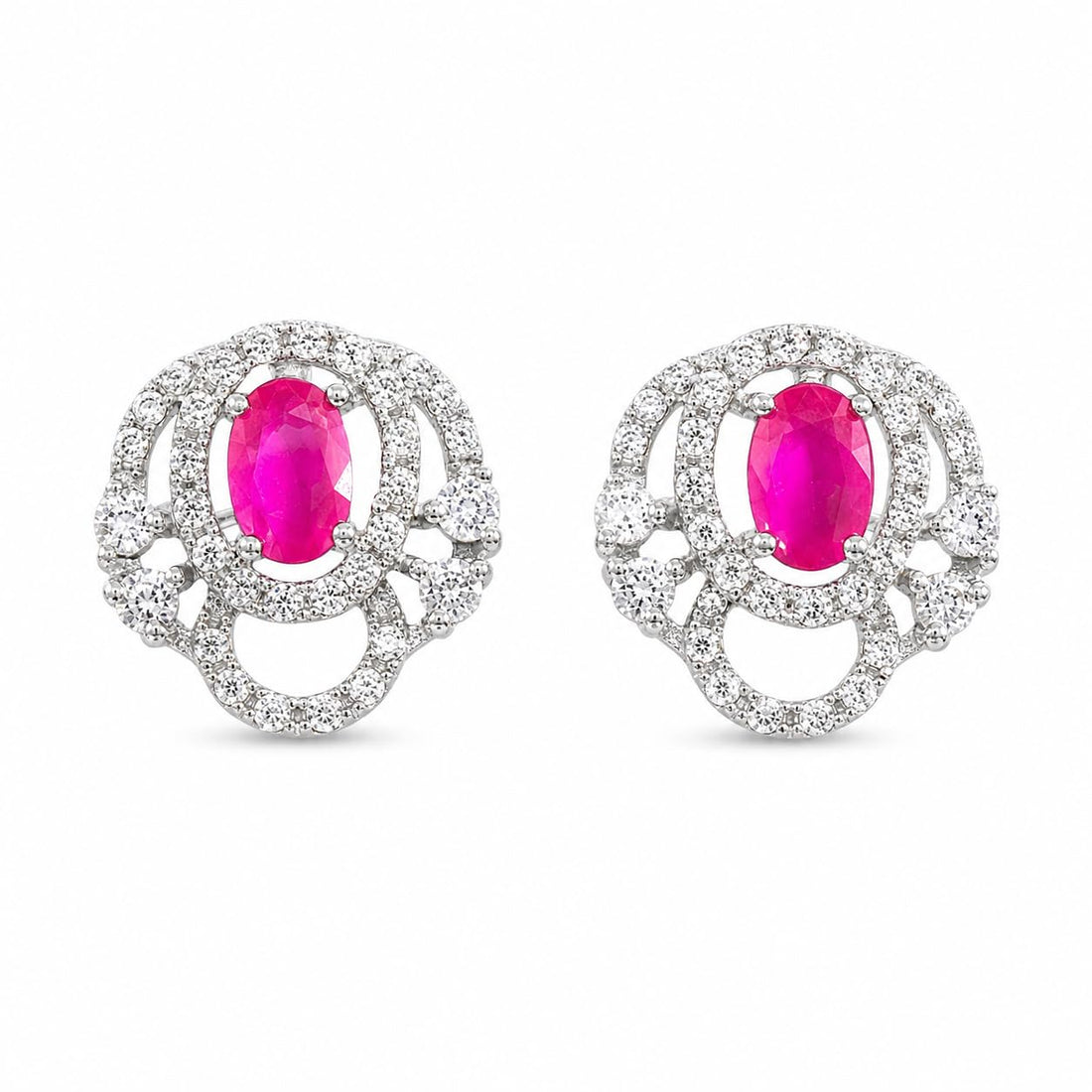 Pink Oval Floral 925 silver stud earrings for women, birthday gift, shown as a matching pair