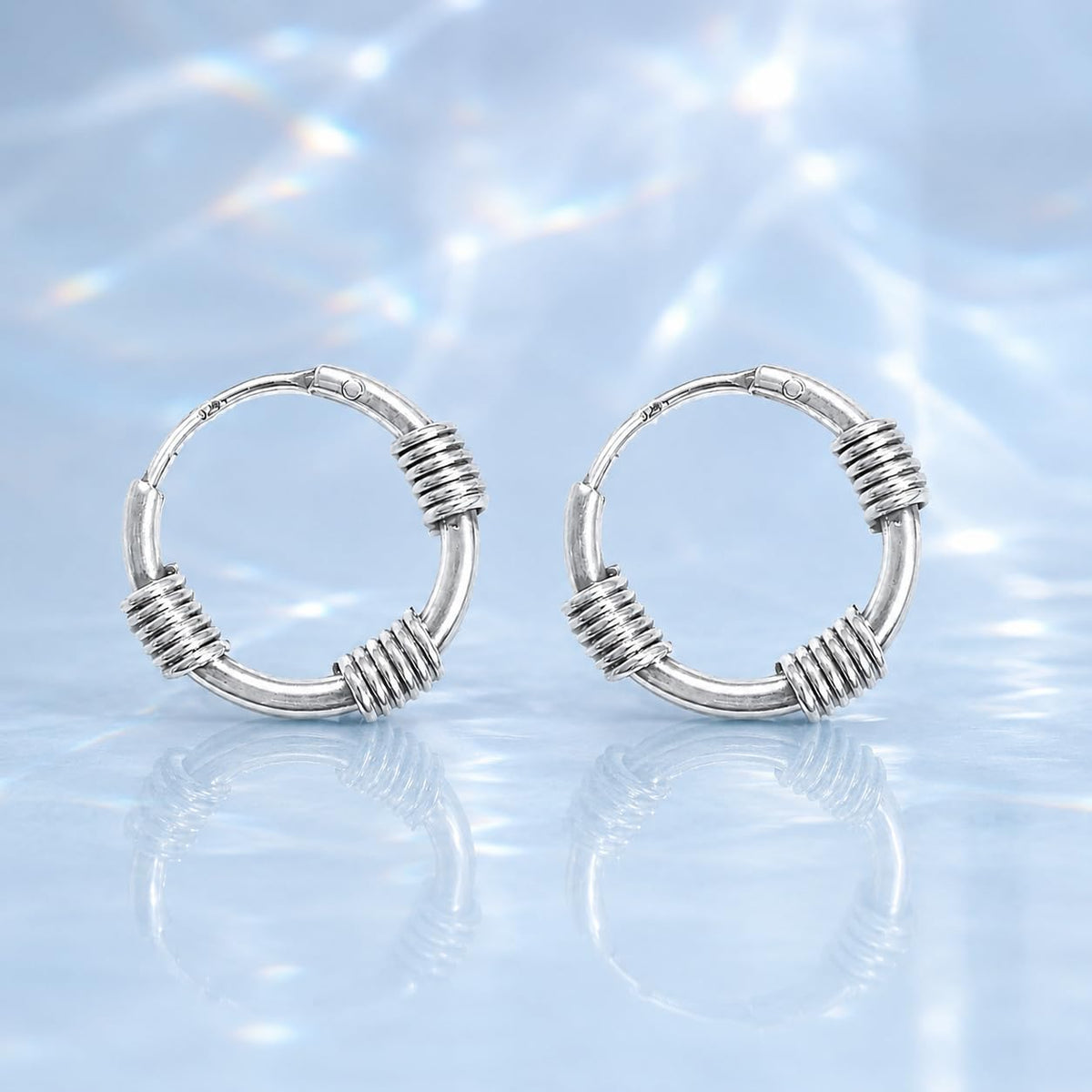 Silvme Balinese Coil Bali Hoop Earrings for women - 925 silver bali hoop earrings for ethnic wear wear, traditional Balinese coiled-wire