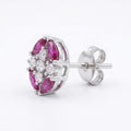 Pink Oval Floral Stone-Set Stud Earrings, alternate angle