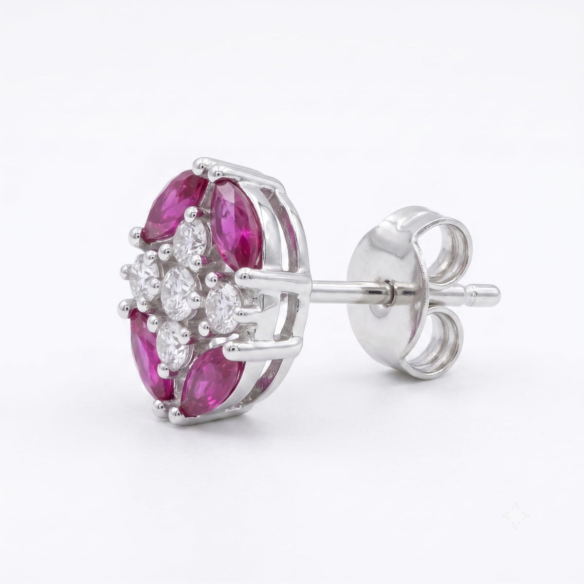 Pink Oval Floral Stone-Set Stud Earrings, alternate angle