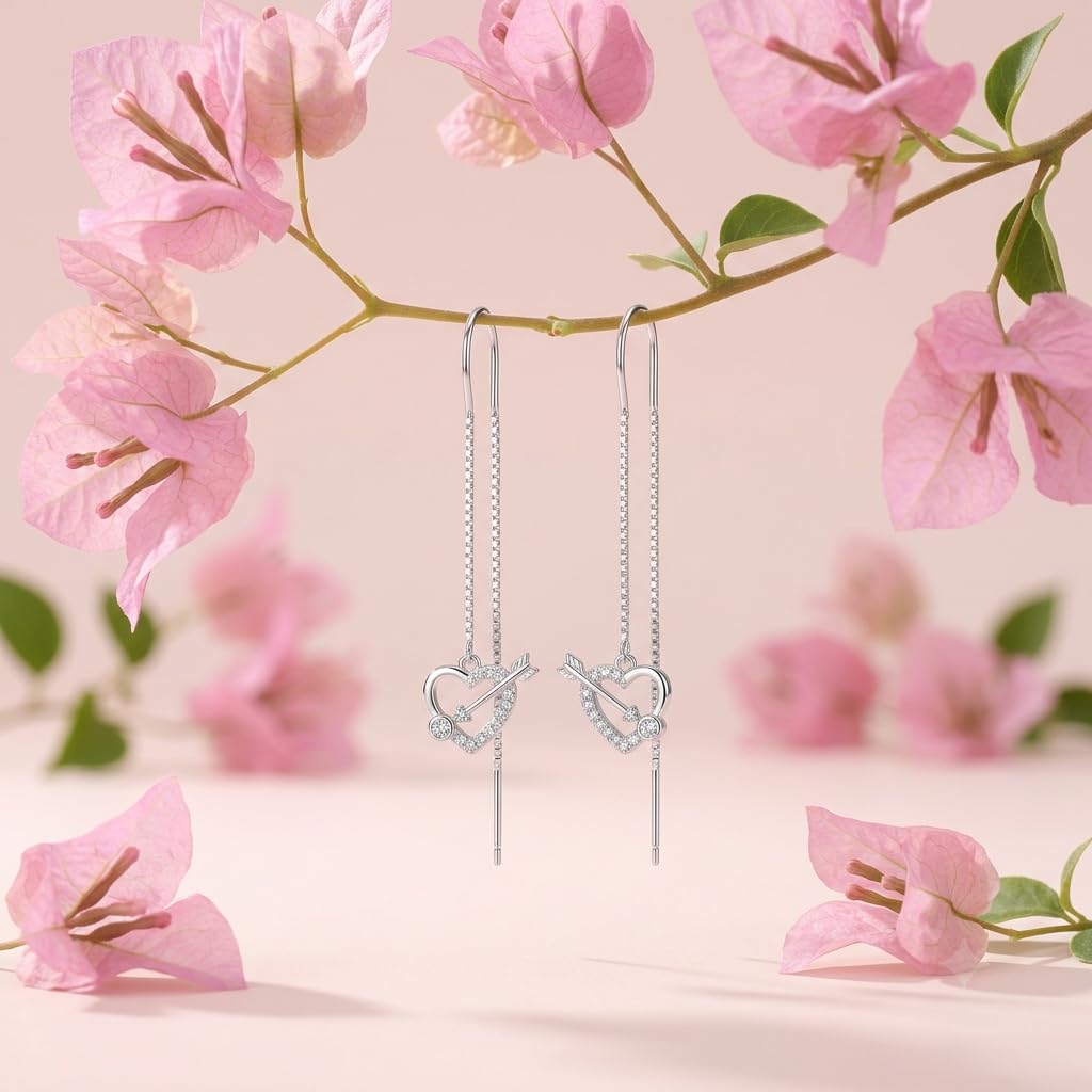 Cupid Arrow Heart Stone-Set Threader Earrings, additional product view 3