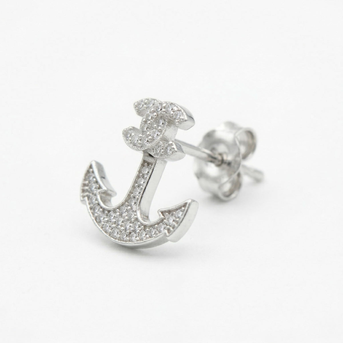 Anchor Dark-Stone Accent Stud Earrings, close-up detail, view 4