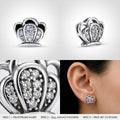 Crown-Shaped PavÃ© Stone-Set Stud Earrings, close-up detail