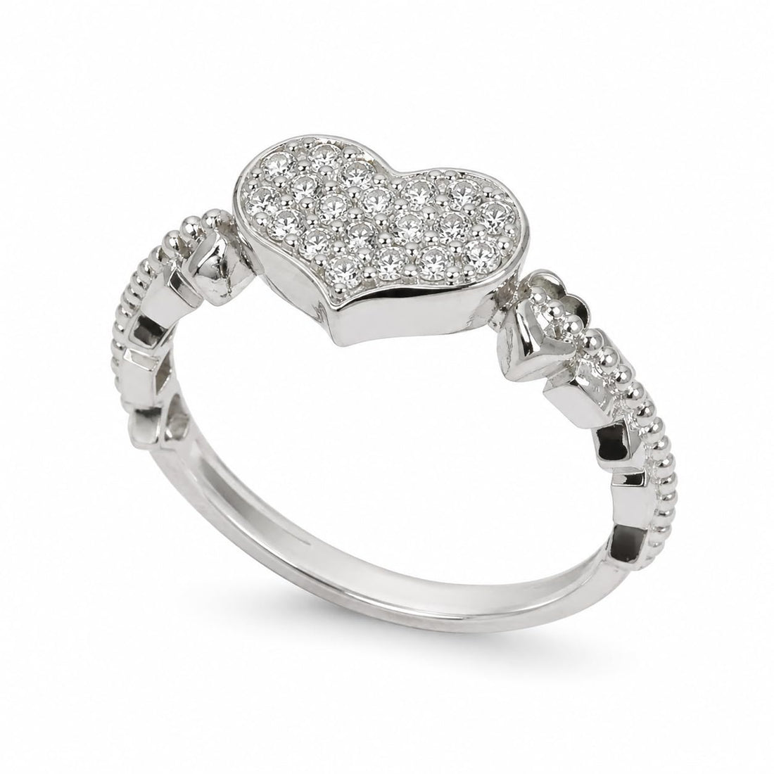 Silvme Pavé Heart Cluster 925 sterling silver ring for women set with cubic zirconia — front view on white background