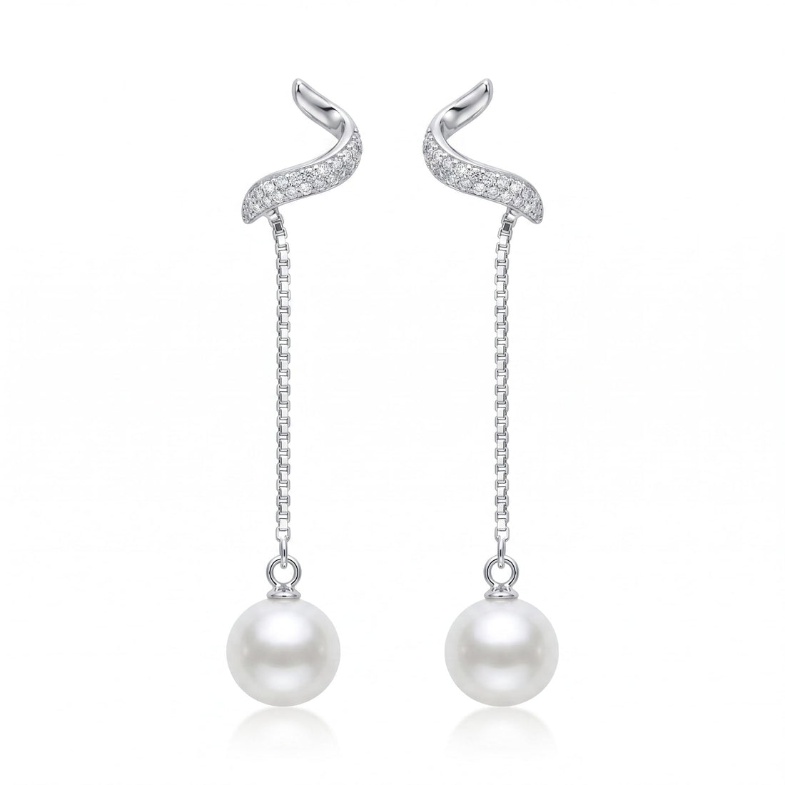 Convertible Pearl-Look Accent Drop Wavy Stud Earrings, front product view