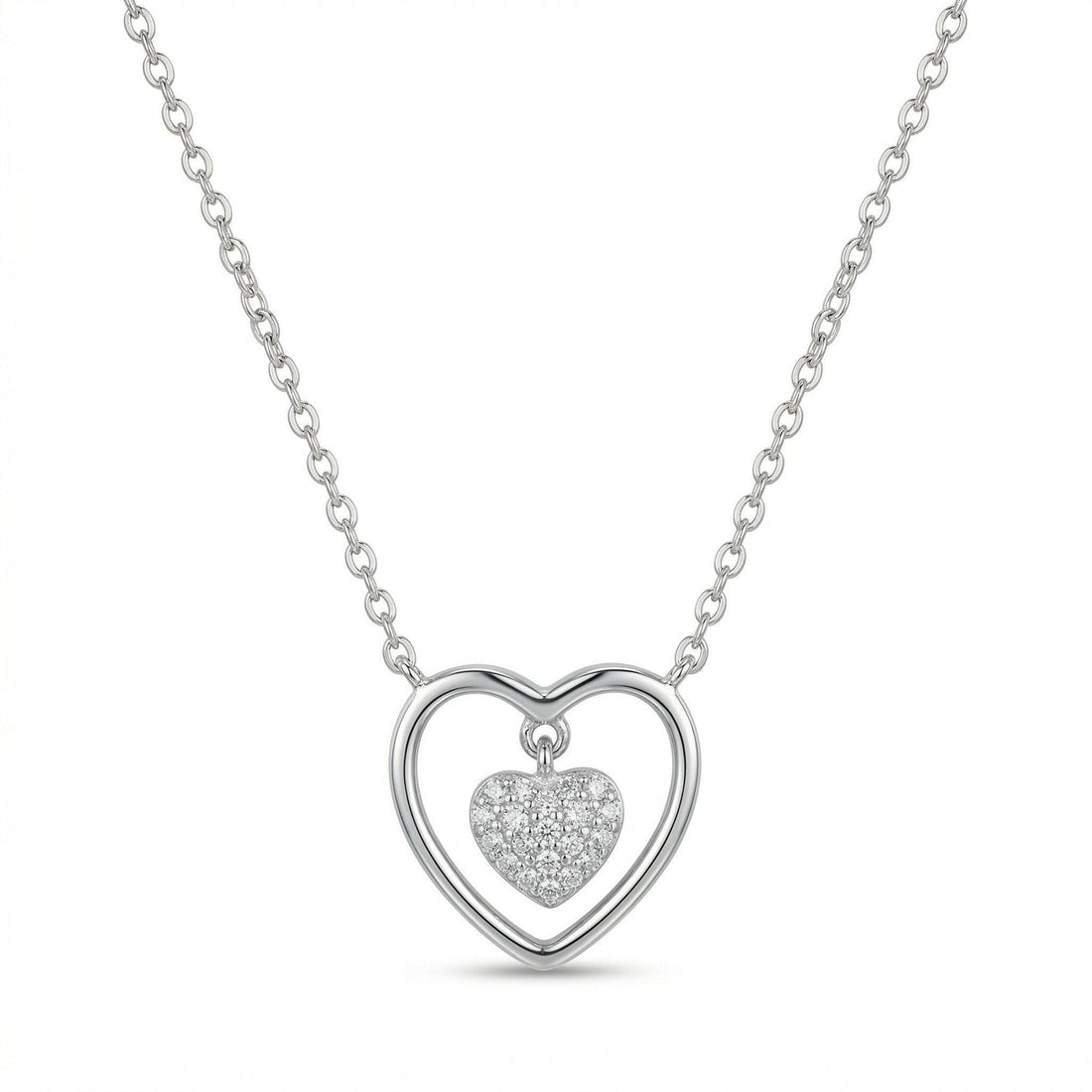 Silvme Double Heart Pendant Necklace in 925 sterling silver, jewellery for women, a graceful gift for her