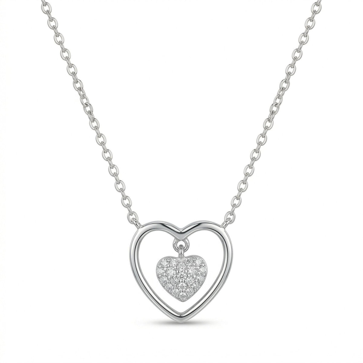 Silvme Double Heart Pendant Necklace in 925 sterling silver, jewellery for women, a graceful gift for her
