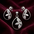 Teardrop 925 sterling silver pendant and drop earrings jewellery set with cubic zirconia by Silvme â€” pendant close-up