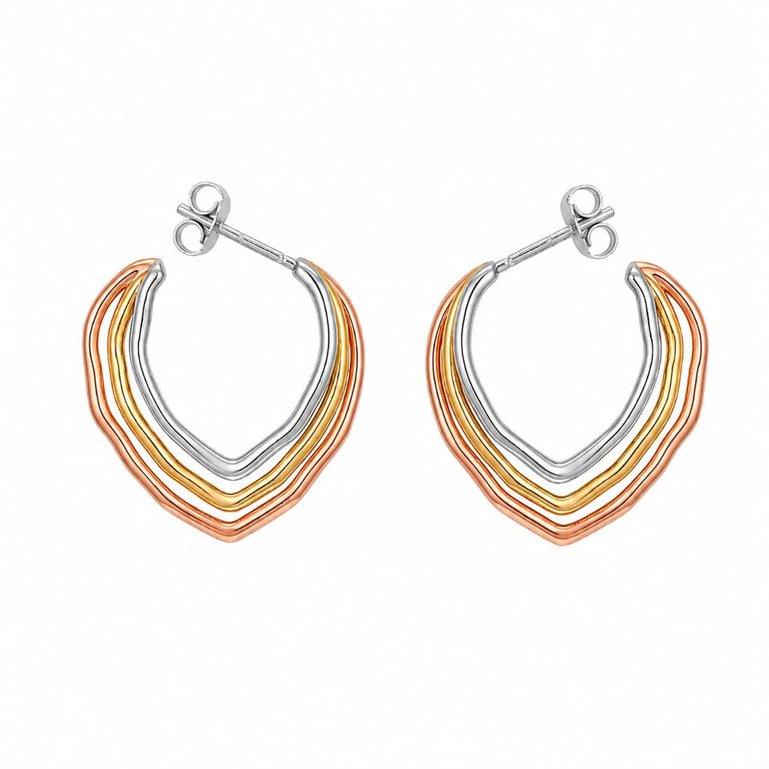 Tri-Tone V Hoop 925 silver hoop earrings for women, gift for wife, shown as a matching pair