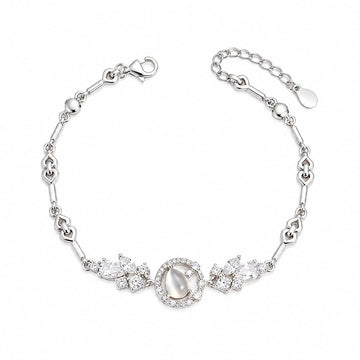 925 sterling silver Floral Cubic Zirconia Bracelet by Silvme, made for bridal wear, a graceful gift for her