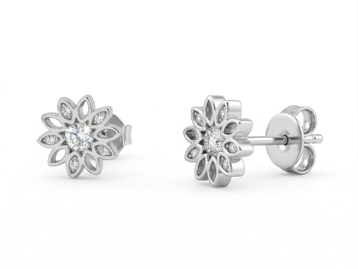 Petal Cluster Micro-PavÃ© Stone-Set Stud Earrings, additional product view 4