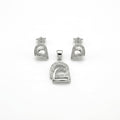 Silvme pure 925 sterling silver minimalist arch pendant and stud earrings set, front view on white background