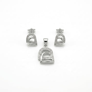 Silvme pure 925 sterling silver minimalist arch pendant and stud earrings set, front view on white background