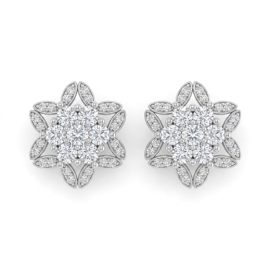 Snowflake Flower 925 silver stud earrings for women, gift for sister, shown as a matching pair