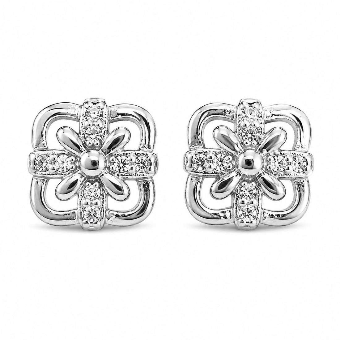 Floral 925 silver stud earrings for women, festive gift, shown as a matching pair
