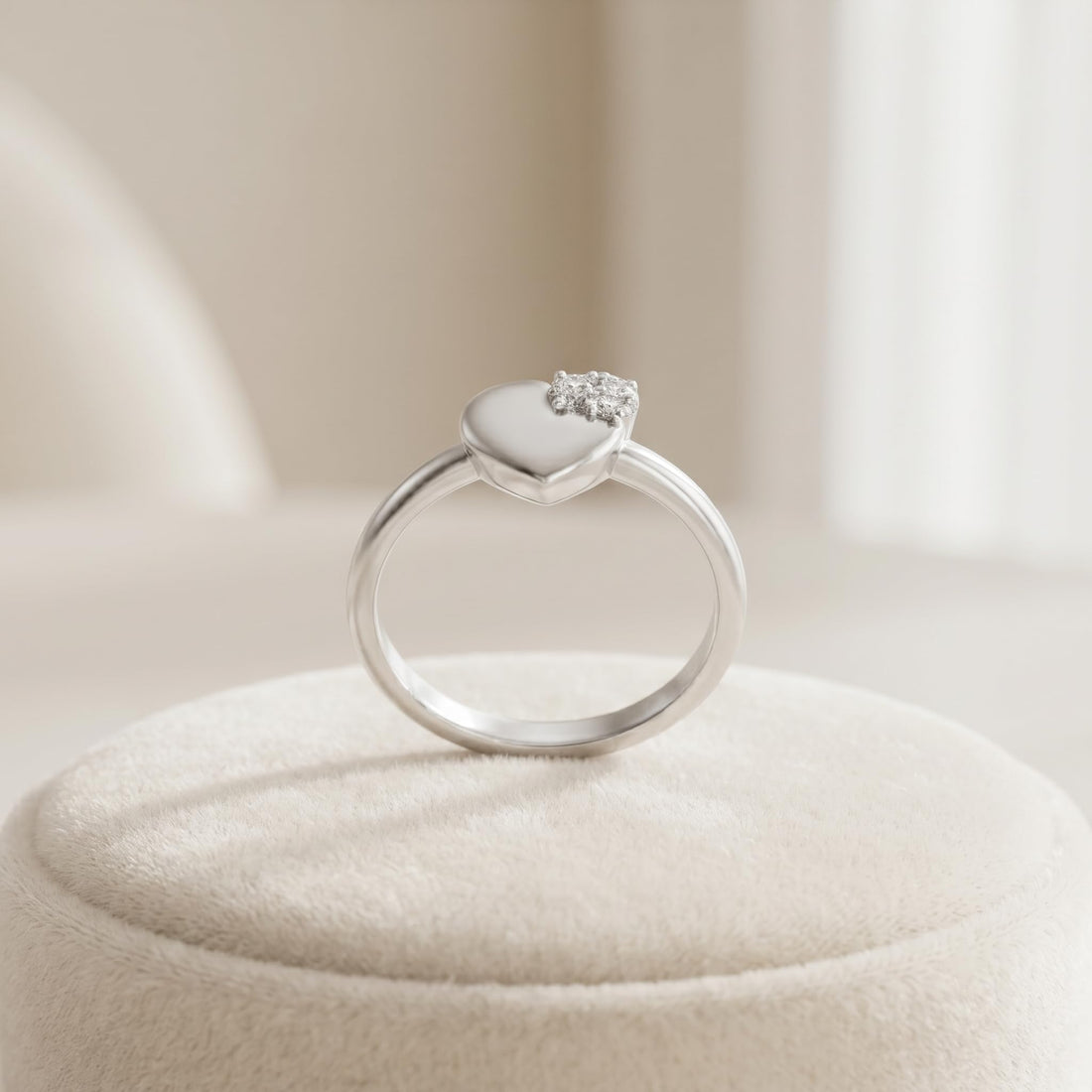 Silvme Polished Heart Signet 925 sterling silver ring for women set with cubic zirconia — front view on white background