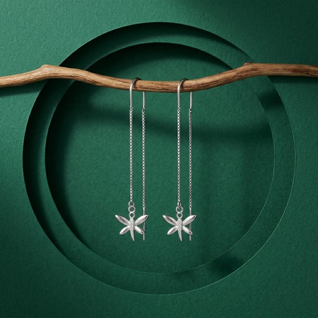 Dragonfly Charm Threader Earrings, front product view