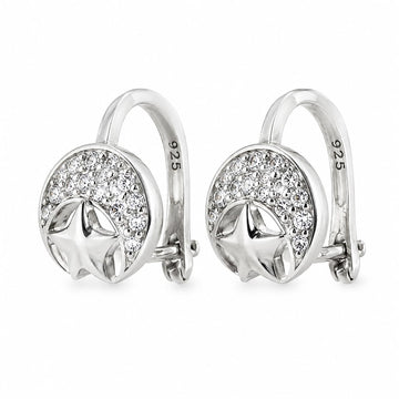 Silvme 925 Sterling Silver Moon & Star Drop Earrings with CZ for women - white-background product photo of silver drop earrings