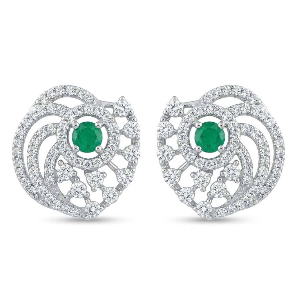 Green Spiral Floral Stud Earrings, front product view