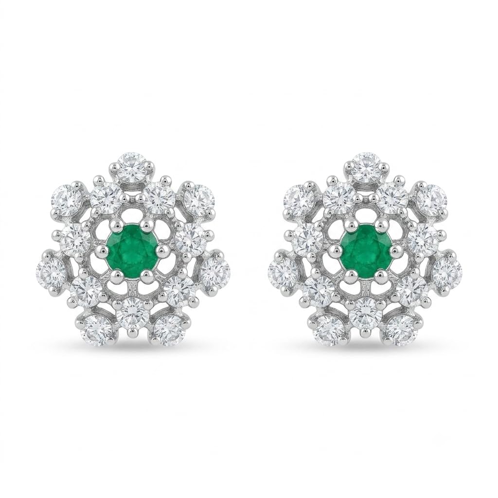 Green Floral Halo Stud Earrings, front product view
