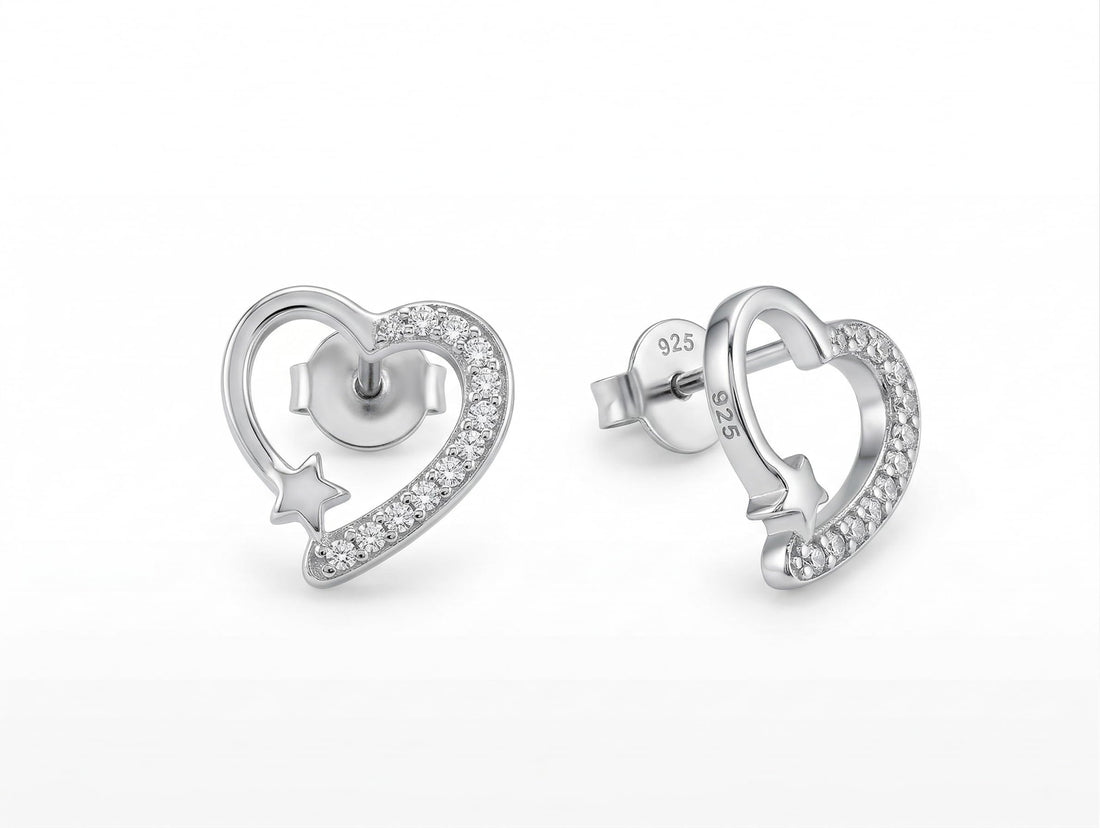 Heart & Star Stone-Set Stud Earrings, front product view