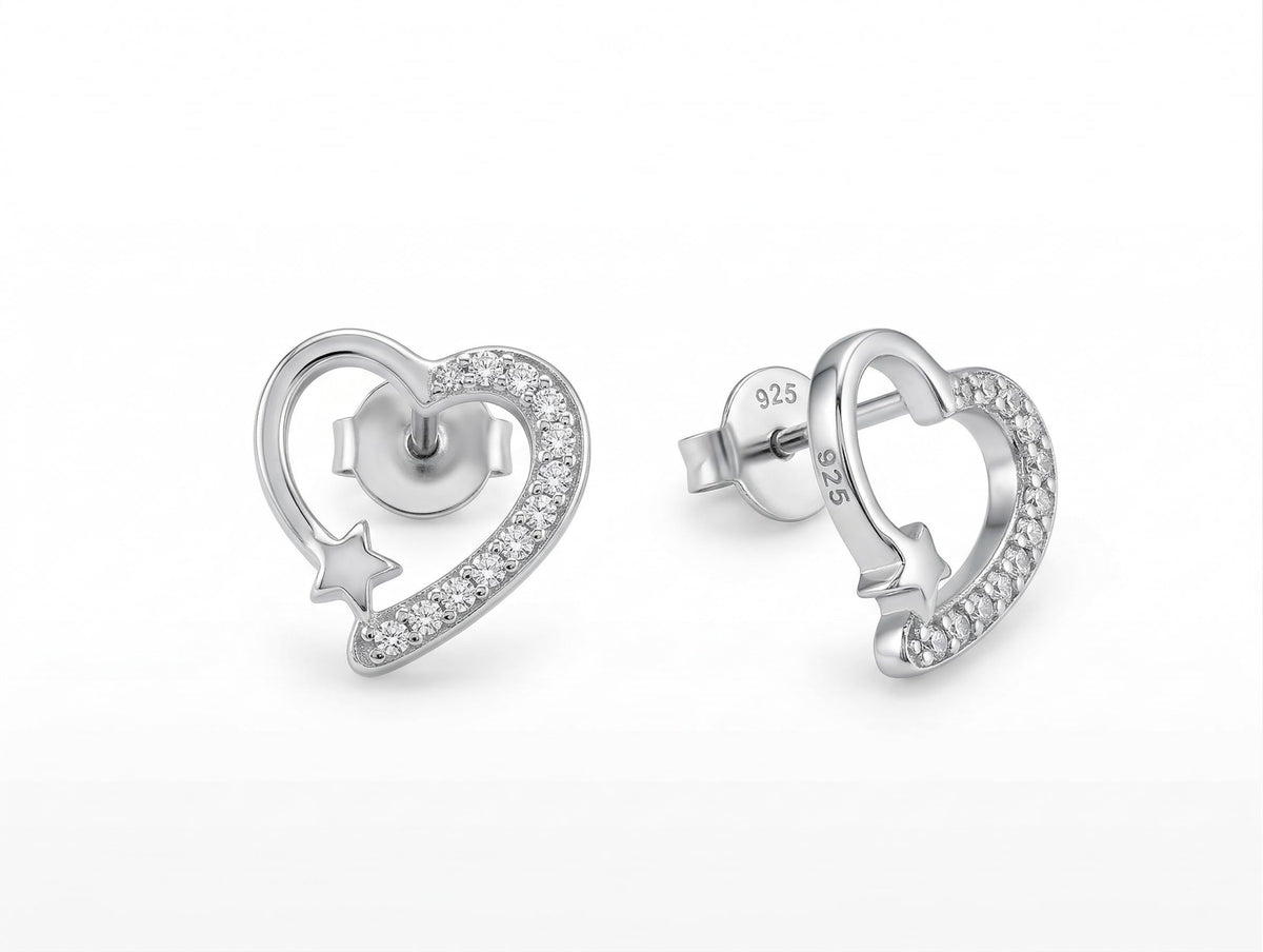 Heart & Star Stone-Set Stud Earrings, front product view