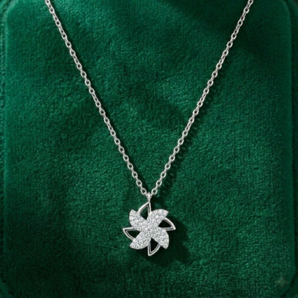 Silvme Pinwheel Flower Pendant Necklace in 925 sterling silver, jewellery for women, timeless everyday elegance