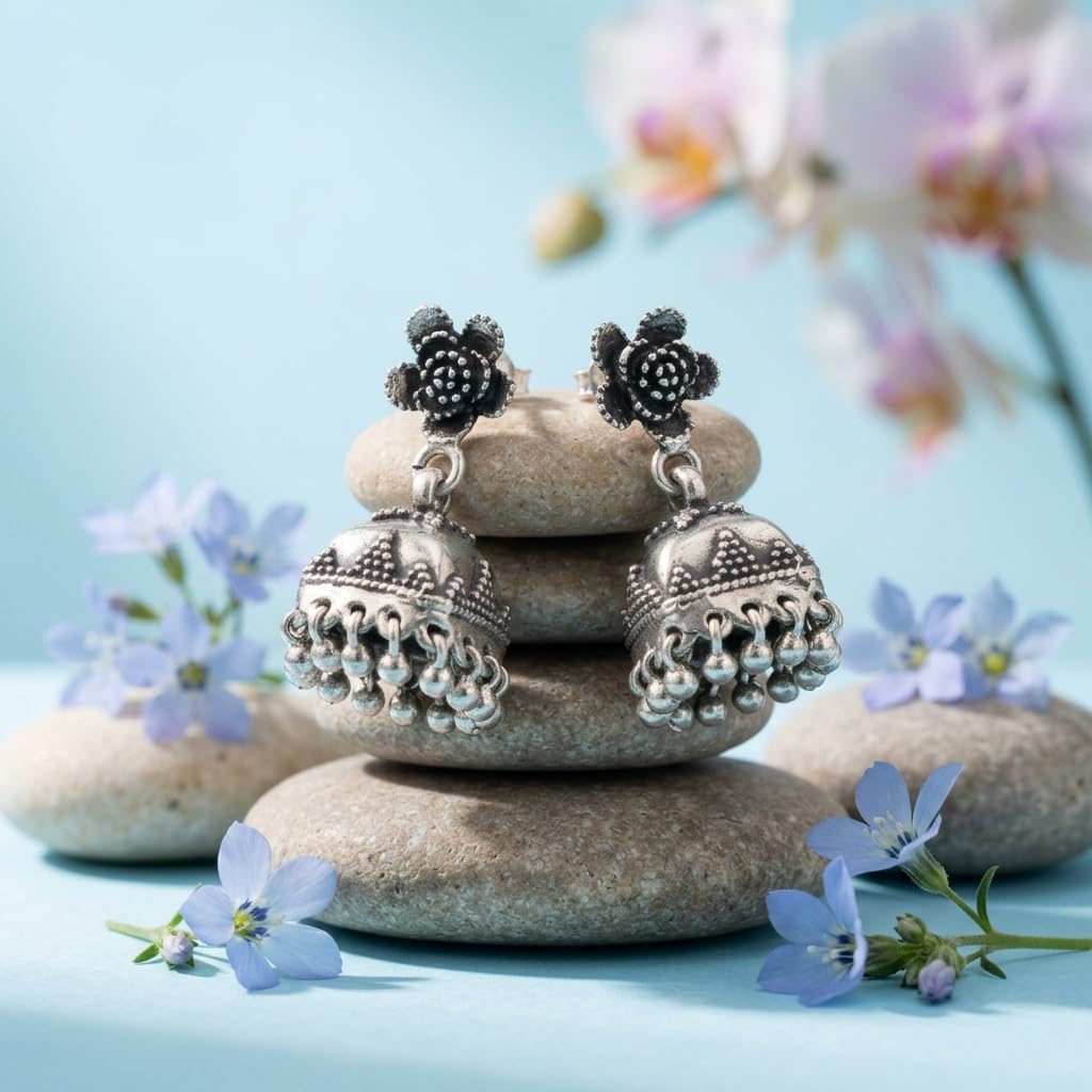 Traditional Oxidised Jhumka Earrings, additional product view 5