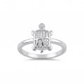 Silvme lucky turtle 925 sterling silver ring for women with pave turtle shell on a slim silver band