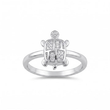 Silvme lucky turtle 925 sterling silver ring for women with pave turtle shell on a slim silver band