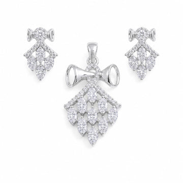 Silvme pure 925 sterling silver kite cluster pendant necklace and drop earrings set with cubic zirconia, styled setting image