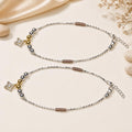 Styled view of the Silvme tri-tone bead & rose-gold CZ charm 925 sterling silver anklet for women