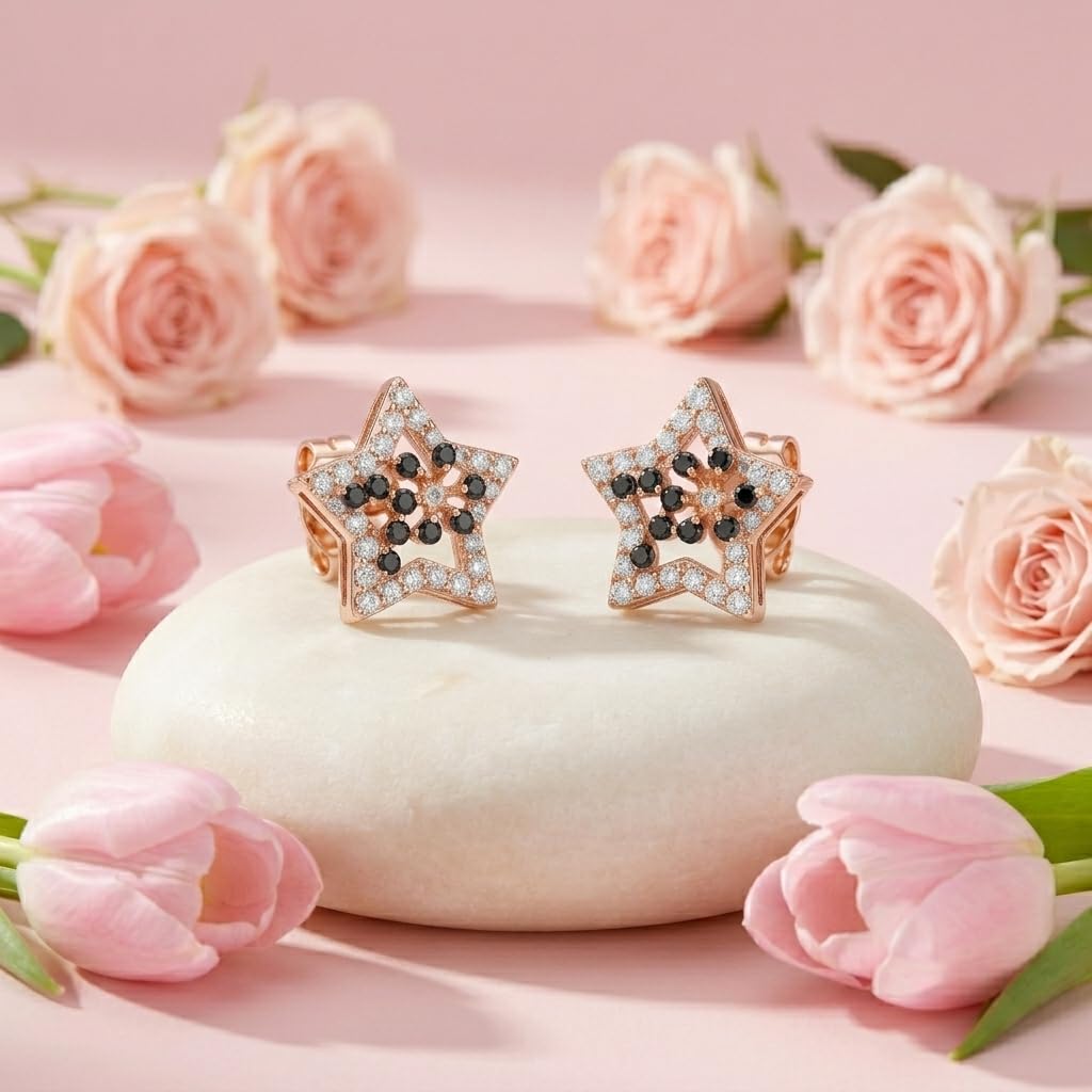 Rose-Gold-Tone Star Stud Earrings with Dark Accents, additional product view 7