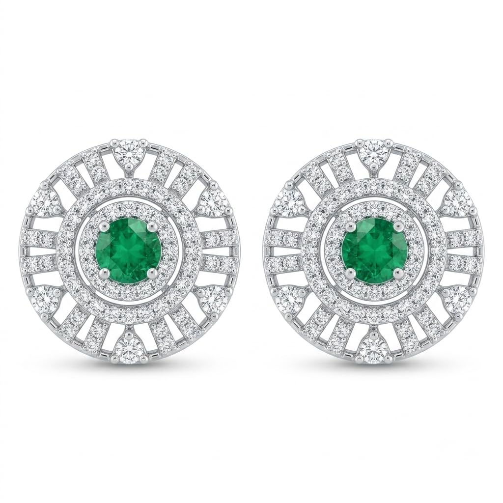 Green Round Halo Stone-Set Stud Earrings, front product view