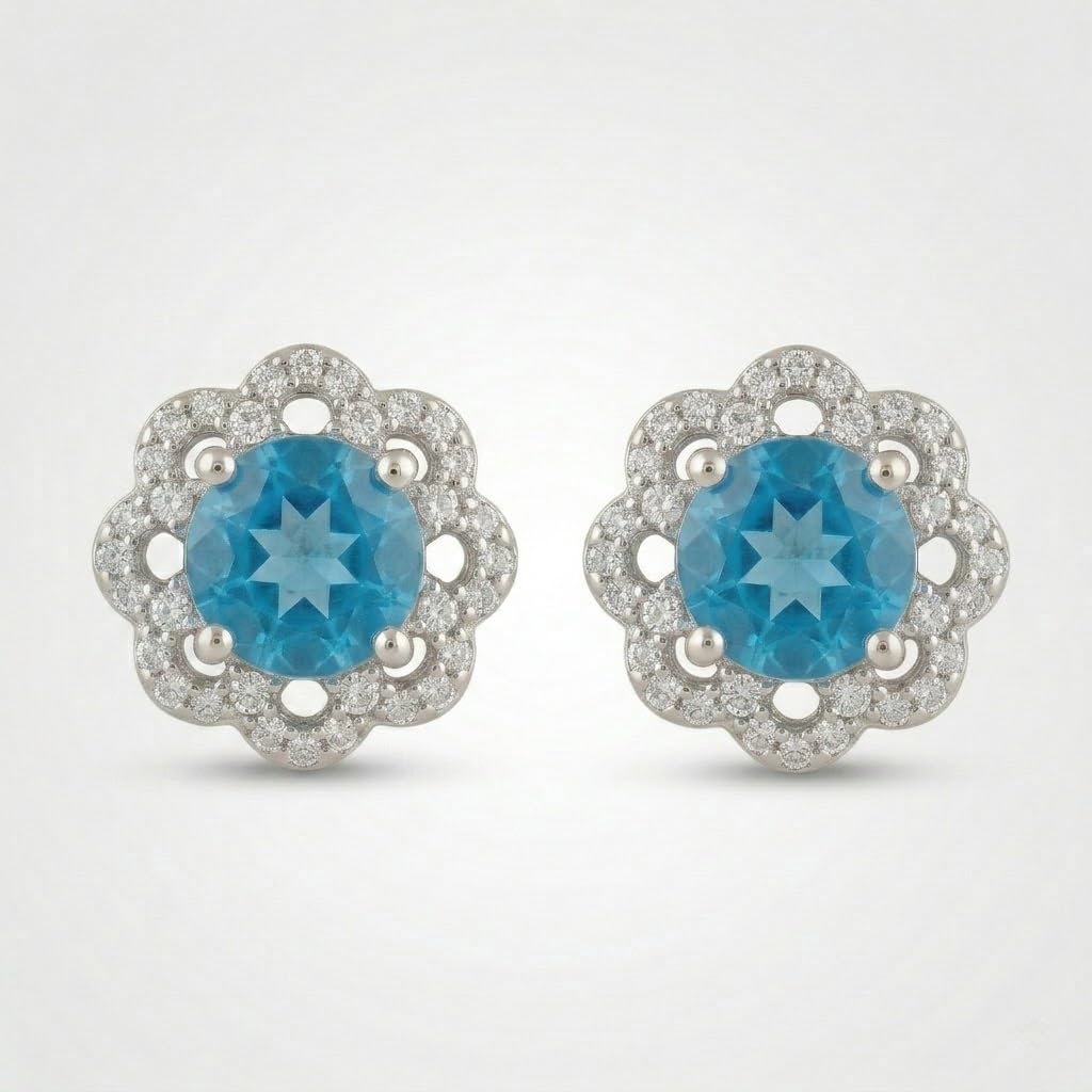 Blue Floral Halo Stud Earrings, front product view