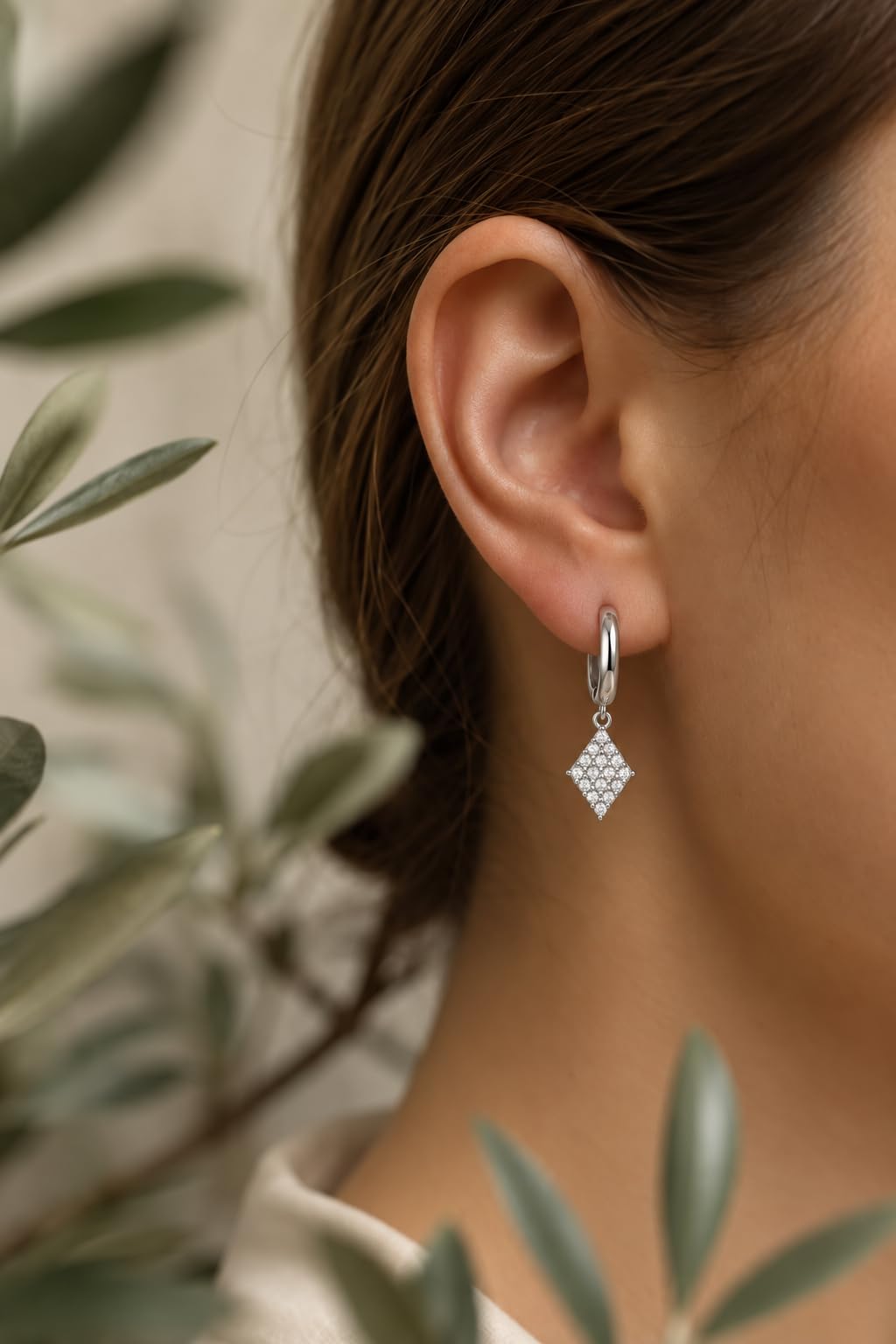 Silvme 925 Sterling Silver CZ Rhombus Drop Earrings for women - white-background product photo of silver drop earrings