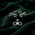 Ribbon Bow 925 sterling silver pendant and stud earrings jewellery set with cubic zirconia by Silvme â€” pendant close-up