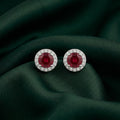 Red Round Halo Stud Earrings, close-up detail