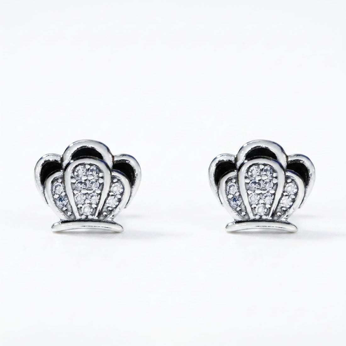 Crown-Shaped PavÃ© Stone-Set Stud Earrings, front product view