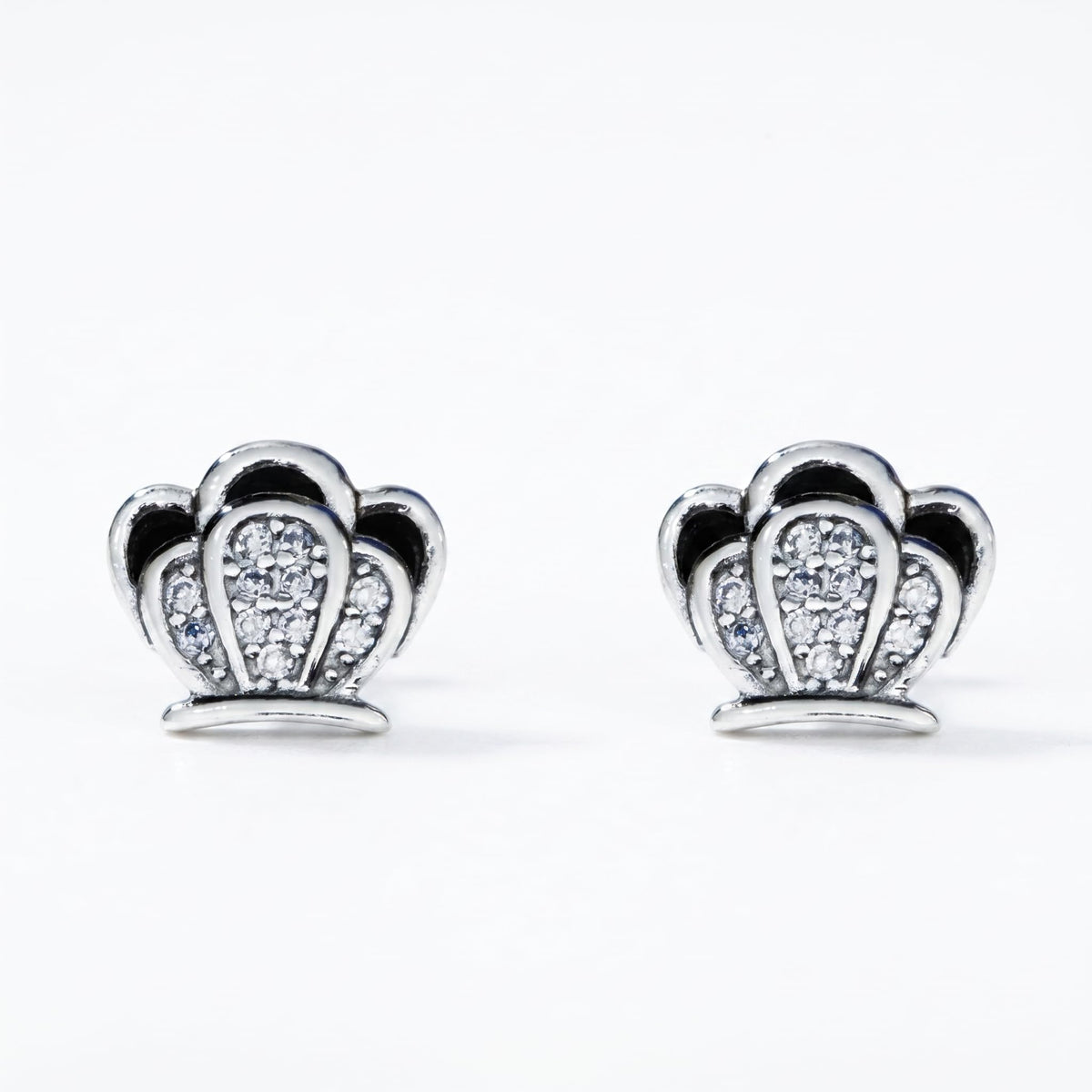Crown-Shaped PavÃ© Stone-Set Stud Earrings, front product view