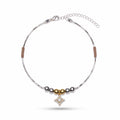 Clasp and adjustable extension-chain detail of the Silvme tri-tone bead & rose-gold CZ charm silver anklet
