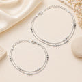 Close-up of delicate silver station beads in a minimalist chain on the Silvme 925 sterling silver minimal beaded chain anklet