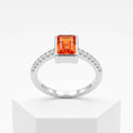 Silvme Emerald-Cut Orange 925 sterling silver ring for women set with cubic zirconia — front view on white background