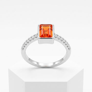 Silvme Emerald-Cut Orange 925 sterling silver ring for women set with cubic zirconia — front view on white background